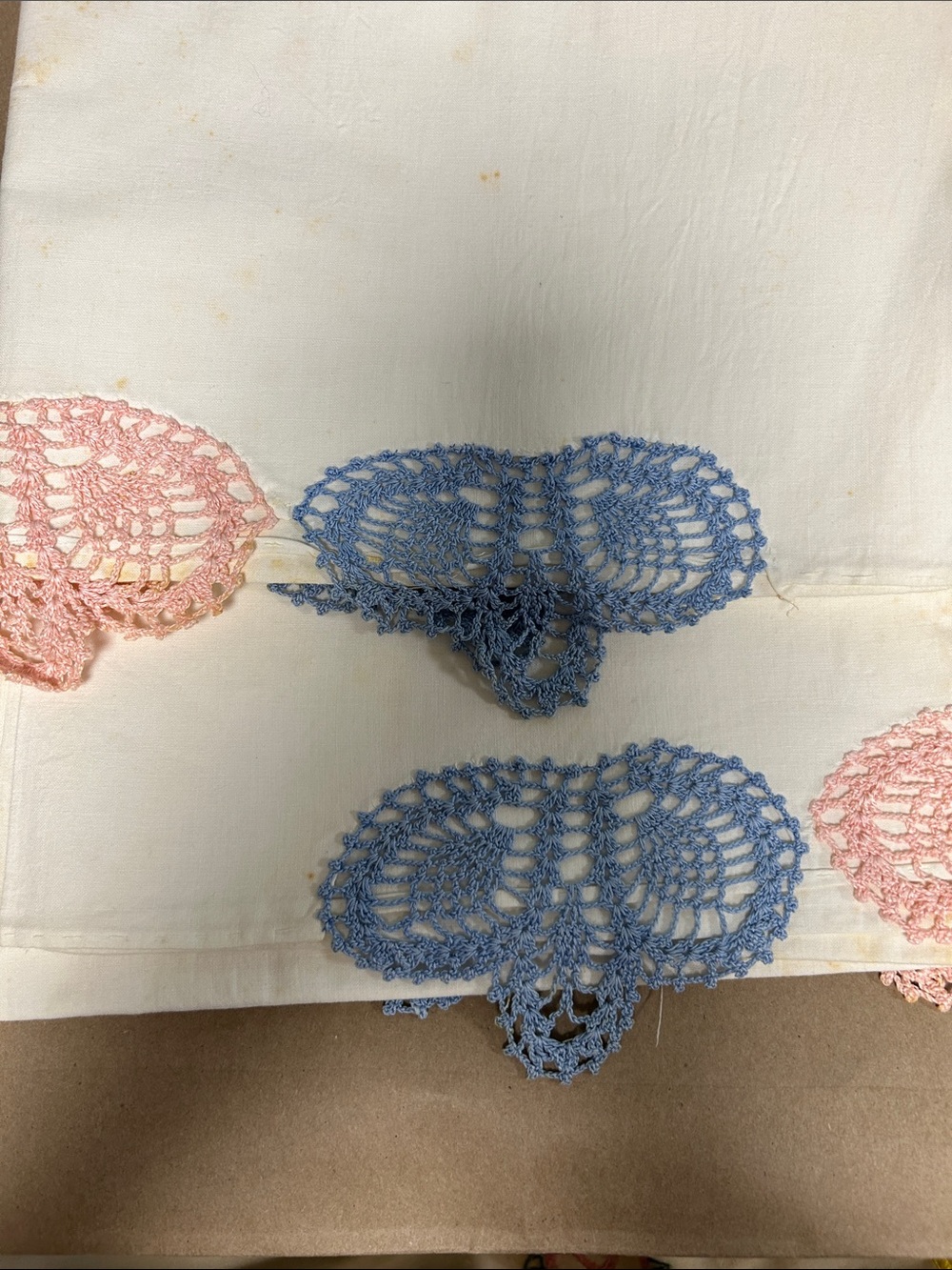 Hand-Crocheted Blue and Pink Doily Bed Runner - Vintage Style